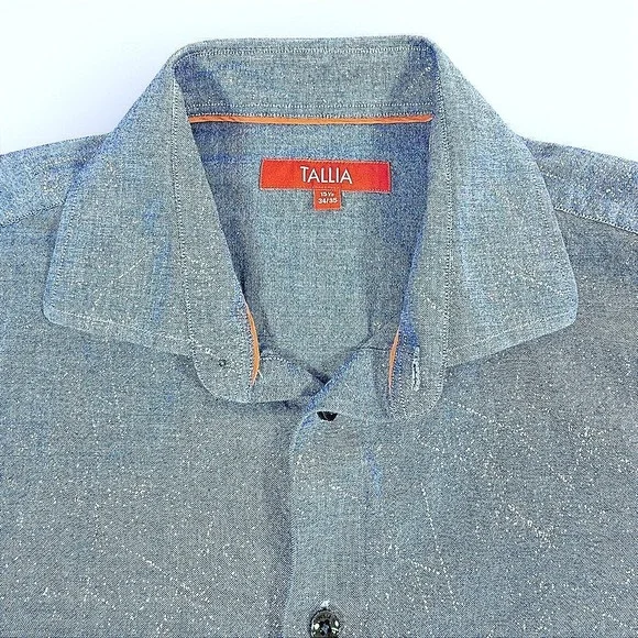Tallia Men M Chambray Button Down Shirt Blue Subtle Gold Metallic 15.5 34/35 Mod - Picture 5 of 14